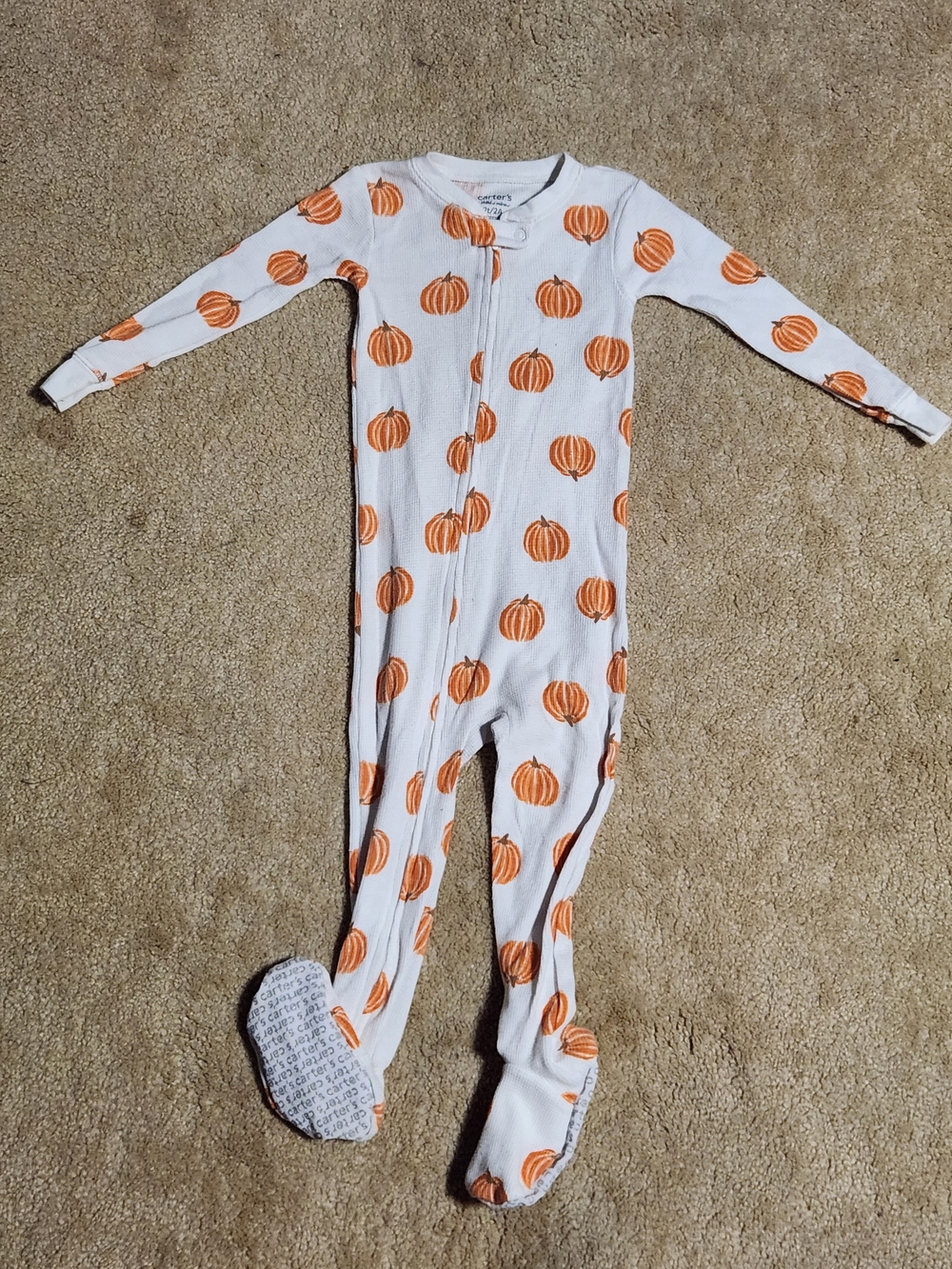 Carter's Footed Pajamas White with Orange Pumpkin Print